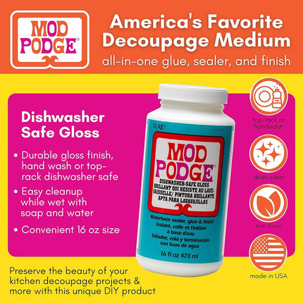 Mod Podge Dishwasher Safe Waterbase Sealer, Glue and Finish (16-Ounce), CS25139 Gloss