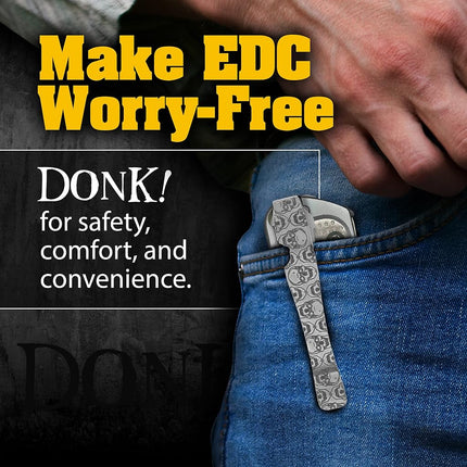 Donk! Pocket Clip compatible with Wave, Wave Plus+, Alpha, Surge & Charge AL, ALX, Ti, XTi - Titanium TC4 - Custom Designs - Quick Release - Extra Carry Options - 'Numb Skulls'