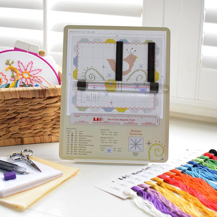 Dritz Magnet Board & Ruler, 8" x 10" - Pattern Holder for Cross Stitch, Needlework, Knitting & Crochet - Includes 2-in-1 Magnetic Ruler & 3 Magnetic Place Markers