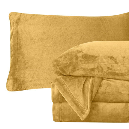 Parure de draps 4 pièces en velours doux et luxueux, qualité supérieure, douce et chaude, antistatique, anti-boulochage, en flanelle de velours polaire avec poches profondes – Twin XL, Doré