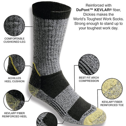 Dickies Men's Kevlar Reinforced Steel Toe Crew Socks, Available in L-XL (2, Black (4 Pairs), Large (Pack of 4)