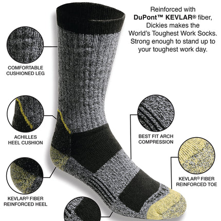 Dickies Men's Kevlar Reinforced Steel Toe Crew Socks, Available in L-XL (2, Black (4 Pairs), Large (Pack of 4)