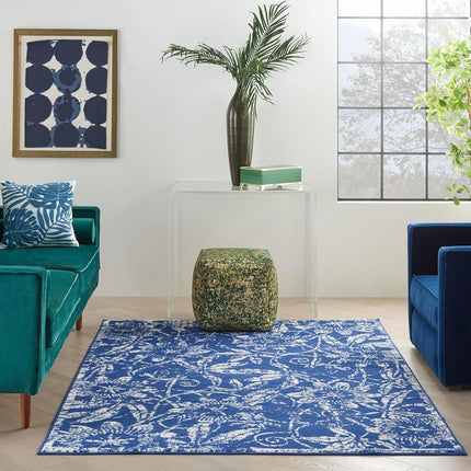 Nourison Whimsicle Floral Navy 6' x 9' Area Rug, Easy Cleaning, Non Shedding, Bed Room, Living Room, Dining Room, Kitchen (6x9)