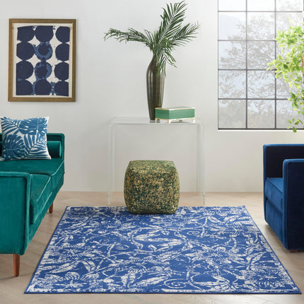 Nourison Whimsicle Floral Navy 6' x 9' Area Rug, Easy Cleaning, Non Shedding, Bed Room, Living Room, Dining Room, Kitchen (6x9)