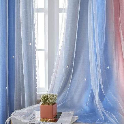 XiDi Dreamy Curtains for Kids Rooms, Princess Blackout Curtain, Size 34"W x 72"L, Gray, Pink, Blue