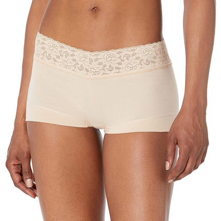Maidenform Women's Underwear, Stretch Cotton Boyshort Panties, Assorted, 3-Pack Boy Short, Latte Lift/Latte Lift/Latte Lift, L (Pack of 3)