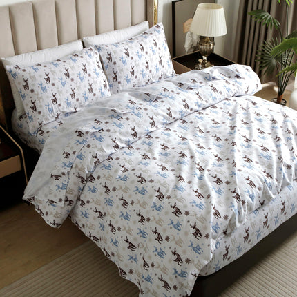 Elegant Comfort Ultra Soft 4-Piece 100% Turkish Cotton Flannel Sheet Set - Holiday Christmas Flannel Sheets, Warm and Cozy Anti-Pill Premium Quality, Deep Pocket Fitted Sheet- Twin XL, Brown Deer