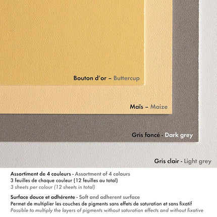 Clairefontaine - Ref 96018C - Pastelmat Pastel Card Pad No.1 (12 Sheets) - 360gsm Card - 30 x 40cm - Assorted Colours - Specially Formulated For Use With Pastels