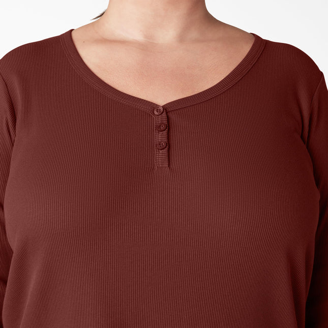 Dickies Taille Plus pour Femme T-shirt à Manches Longues Henley, Brique, 1X