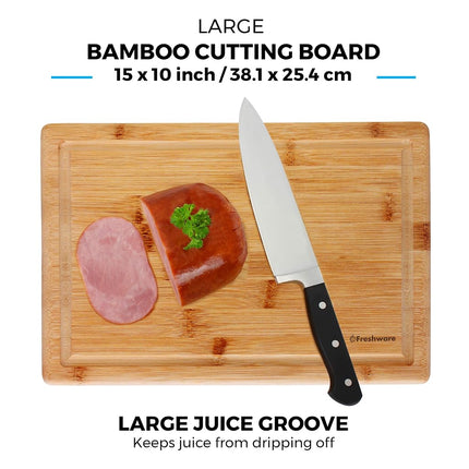 Bamboo Cutting Boards for Kitchen with Juice Groove [Set of 2] Wood Cutting Board for Chopping Meat, Vegetables, Fruits, Cheese, Knife Friendly Serving Tray with Handles