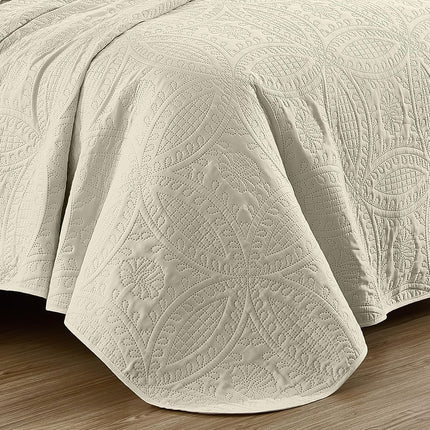 Chezmoi Collection 3 Piece Oversized Bedspread Coverlet Set, Ivory, Queen