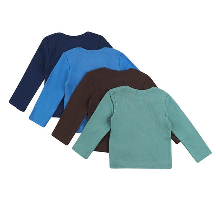 Hanes Baby and Toddler Long Sleeve Flexy Soft Knit Expandable Shoulder Pullover Undershirt (4 Pack), Blue Green Dk BRWN Set, 0-6 Months