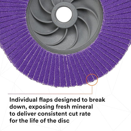 3M Flap Disc 769F, Type 27 Quick Change, 80+, 4-1/2 in x 5/8-11, High Performance Abrasive, Ceramic Precision-Shaped Grain Grinding and Finishing Disc, Carbon Steel, Stainless Steel