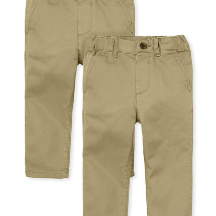 The Children's Place Pantalones chinos ajustados de uniforme para bebé niño, paquete de 2, color lino, 9-12 meses