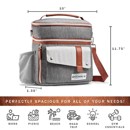 Sac Repas Isotherme Extra Large Fit & Fresh Foundry pour Hommes et Femmes, Grand Sac à Déjeuner, Préparation de Repas, Boîte à Déjeuner Adulte pour Hommes avec Contenants, Double Compartiment, Ensemble Sac à Déjeuner Wickenden