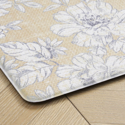 Laura Ashley - Anti-Fatigue Kitchen Mat, Iris Floral Design, Stain, Water & Fade Resistant, Cooking & Standing Relief, Non-Slip Backing, 2 Piece Set: 17.5" x 60" / 17.5" x 28" Yellow Iris