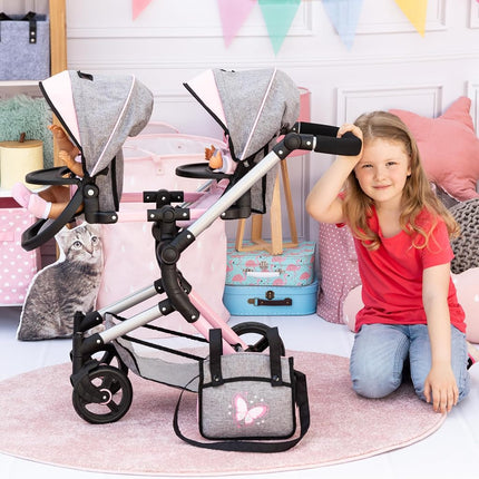 Bayer Twin Dolls Double Pram - Foldable Dolls Double Buggy, Twin Stroller