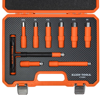 Klein Tools 47120INS Insulated T-Handle and Hex Bit Set, 1000V Rated, ASTM F1505 Certified, Includes 3 and 6-Inch Extension Bars, Class 2 Glove Compatible, Premium Carrying Case