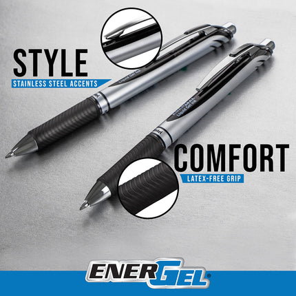 Pentel EnerGel Deluxe RTX Retractable Liquid Gel Pen, Medium Line, Needle Tip, Red Ink, Box of 12 (BLN77-B)