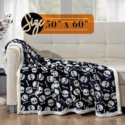 Elegant Comfort Reversible, Printed Sherpa Throw Blanket, All-Season Blanket- Super Soft, Cozy and Plush- Decorative Throw, Perfect for Lounging, 50 x 60 inches, Skull & Bones, Sherpa Throw Blanket
