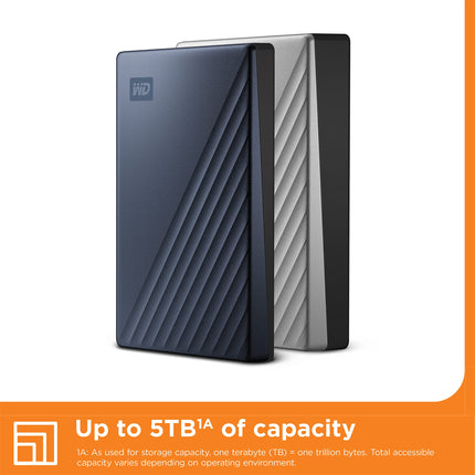 WD 2TB My Passport Ultra, portable external storage, external hard drive, software with defense against ransomware, backup and password protection, Works with PC, Xbox S|X, PS5, PS4, Midnight Blue