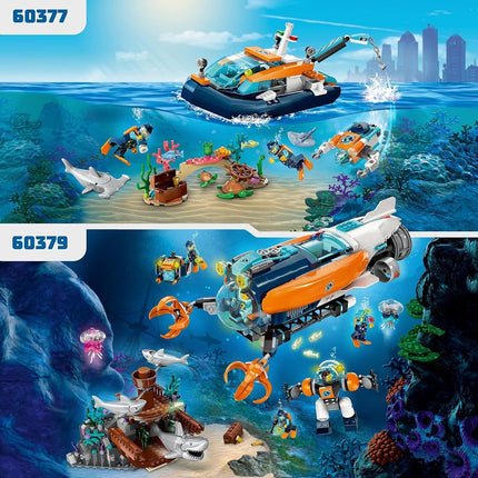 LEGO City Explorer Diving Boat Toy with Mini-Submarine, Shark, Crab, Turtle Manta Ray and Sea Animal Figures, Underwater Ocean Diving Set, for Kids Aged 5+ 60377