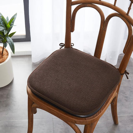 Elegant Comfort 6 Pack Chair Cushion Covers - Skid-Proof Rubber Backing - 16 x 16 Inch - Thick Dining Square Shape Seat Covers - Comfortable Textured Chair Pads with Ties - Honeycomb Pattern, Brown