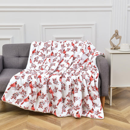 Manta Sherpa Reversible y Ultra Suave de Forro Polar de Franela Elegante Comfort, de Invierno para Navidad, Ligera y Acogedora, Decorativa para Fiestas, Perfecta para Descansar, 50 x 60 Pulgadas, Cardenal Rojo