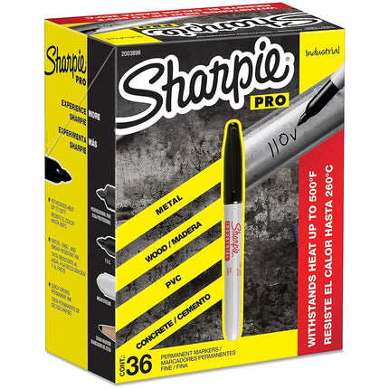Marqueurs permanents industriels SHARPIE, pointe fine, noirs, boîte de 36