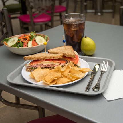Carlisle FoodService Products Cafe Fast Food Cafeteria Tray with Patterned Surface for Cafeterias, Fast Food, and Dining Room, Plastic, 13.87 x 10.75 x 0.79 Inches, Gray