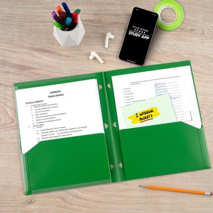 Five Star 2 Pocket Folder, 4 Pack, Customizable Cover, Folder with Pockets, Fits 3 Ring Binder, Plastic, Black, Pacific Blue, Fire Red, Forest Green (330092A-ECM)