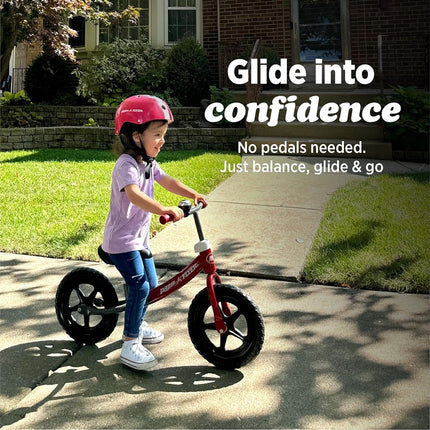 Radio Flyer Air Ride Balance Bike, Red, for Kids Ages 1.5-5, Pedal Free for Quick Learning, Rubber Air Tires, Adjustable Seat, Foot Rest, Ringing Bell, Kid & Toddler Balance Bikes (Amazon Exclusive)