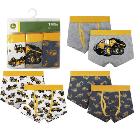 John Deere Boys' Toddler Child Boxer Brief Underwear, White Lite Heather Grey Ombre Blue, 2-3T