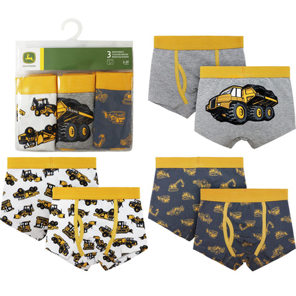 John Deere Calzoncillos bóxer para niños pequeños, blanco, gris claro jaspeado, azul degradado, 2-3T