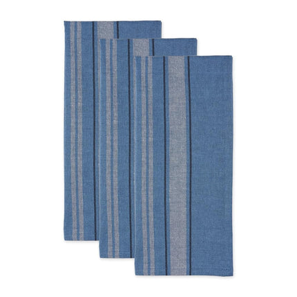 DII Cotton Oversized French Stripe Dish Towels, 20 x 30 Set of 3, Monogrammable Country Farmhouse Flour Sack Tea Towels-Chambray Blue