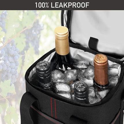 opux Wine Bag, 4 Bottle Wine Cooler Bag, Insulated Wine Tote Carrier for Travel Picnic BYOB, Leakproof Padded Portable Wine Bottle Bag for Wine Lovers Gift Women Men Christmas (Black)