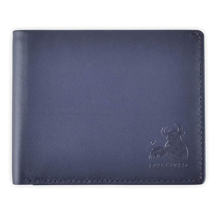 RFID Bifold Leather Wallet for Men with Flip Up ID in Vintage Buffalo Brown, Power Blue - Storm Cloud Blue, S, Modern