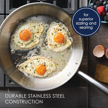 Rachael Ray Professional Stainless Steel Frying Pan/Skillet, Compatible with All Cooktops, Induction Ready, Dishwasher Safe, 12.5 Inch Open Fry Pan - Stainless Steel