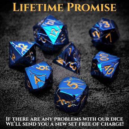 Metal Dice for DND - Ancient Cracked Lightning – Blue Gold Cracks