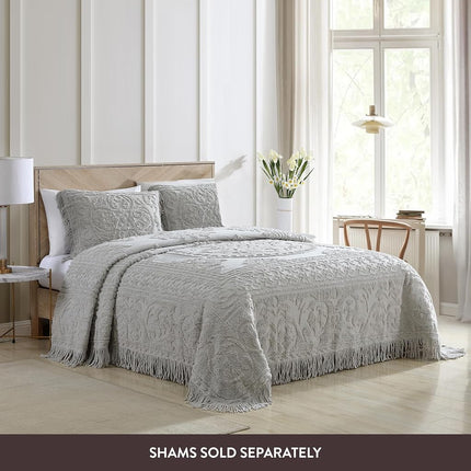 Beatrice Home Fashions Medallion Chenille Bedspread, Twin, Gray