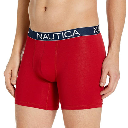 Nautica Men's 3-pack Classic Underwear Cotton Stretch Boxer Brief Red/Capri/Swordfish Print Black, XL