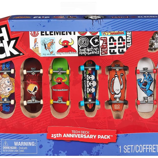 Tech Deck, 25th Anniversary 8-Pack Fingerboards with Exclusive Figure, Collectible and Customisable Mini Skateboards, Kids’ Toys for Ages 6 and up