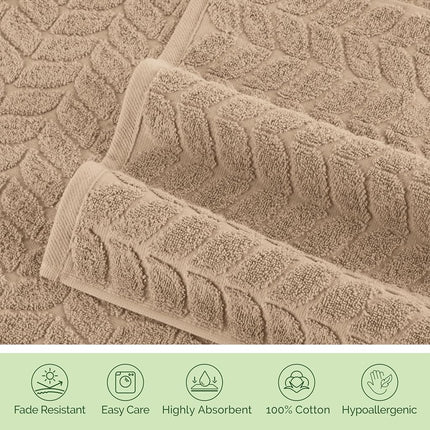 Elegant Comfort Luxury 6-Piece 100% Turkish Cotton Jacquard Braided Textured Premium Hotel Quality Towel Set– Soft and Absorbent, Includes 2 Bath Towels, 2 Hand Towels and 2 Washcloths, Taupe