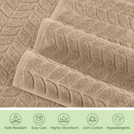 Elegant Comfort Luxury 6-Piece 100% Turkish Cotton Jacquard Braided Textured Premium Hotel Quality Towel Set– Soft and Absorbent, Includes 2 Bath Towels, 2 Hand Towels and 2 Washcloths, Taupe