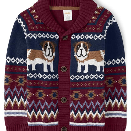 Cárdigan con botones delanteros de manga larga para niños y bebés Gymboree, Pups Fairisle, 12