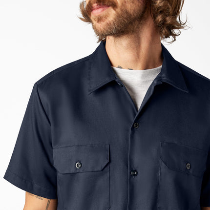 Dickies Men's Flex Slim Fit Short Sleeve Work Shirt, Dark Navy, Medium