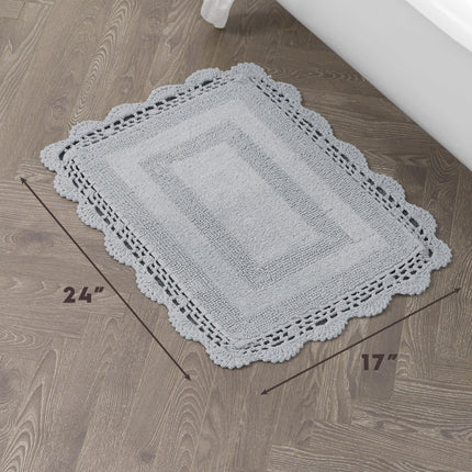 Laura Ashley Crochet Cotton 17x24 in. Bath Rug, Light Grey