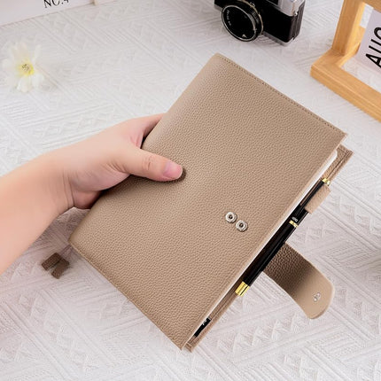 Ox Knight A5 Leather Planner Cover for Hobonichi Cousin, Stalogy, Midori, Leuchtturm1917, and More - with Pen Loop, Card Slots, Back Pocket, and Bookmarks (Taupe)