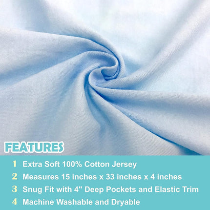 American Baby Company 15" x 33" Fitted Bassinet Sheet, 100% Natural Cotton Jersey Knit, Blue/Gray/White, Soft Breathable, for Boys and Girls, Pack of 3
