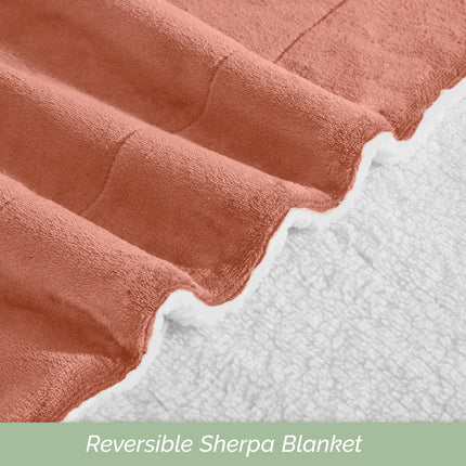 Elegant Comfort Ultra Soft Reversible Flannel Sherpa Blanket - Cozy Silky Fleece Throw for Couch, Bed - Plush Fuzzy Warm Winter Blanket for Gift, Twin XL, Coral